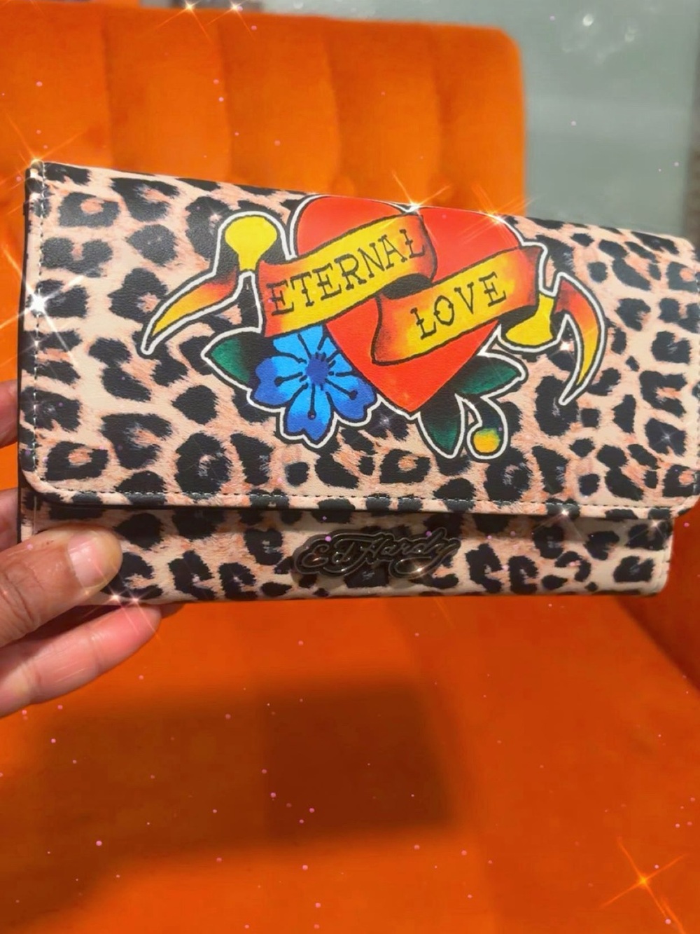 Ed Hardy Leopard Print "Eternal Love" Wallet - Pink, Red, Yellow, Blue